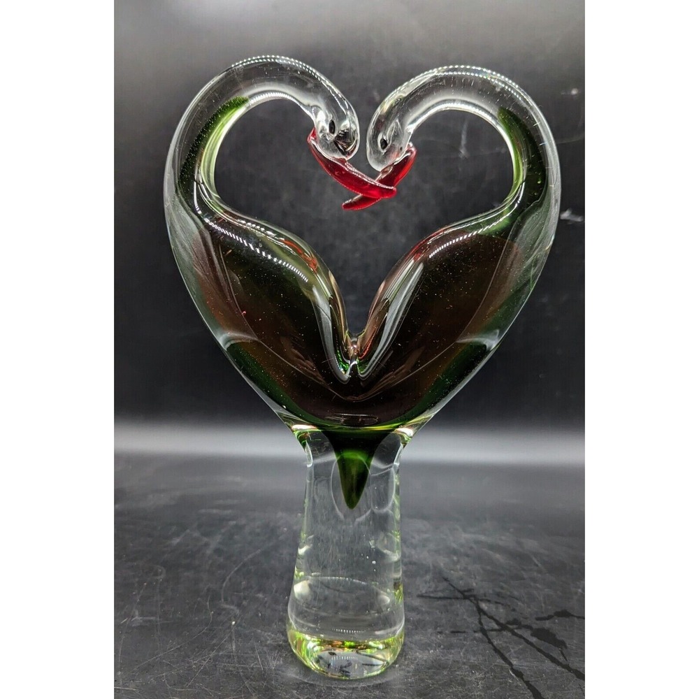 Vintage Arte Murano Art Glass Lovebirds Bird Heart Figurine 10.75" Figurine